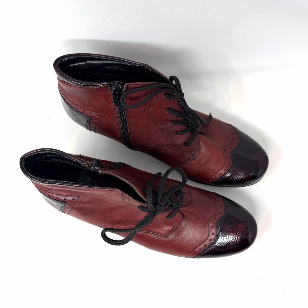 Remonte Mixed Leather Ankle Boots Laced Sz 40 Burgundy Patent Leather Toes - Picture 2 of 9